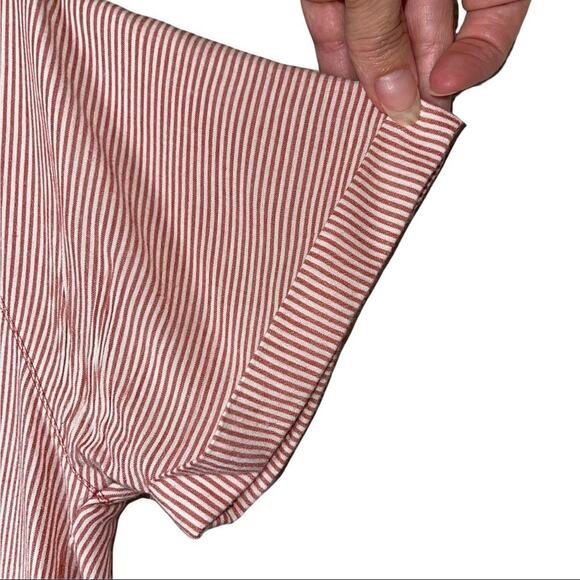 Nine West Casual Pinstripe Popover Blouse Short Sleeve Red White Size Small - Picture 4 of 9